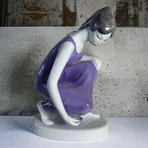 Vintage Hollohaza Hungarian Porcelain Lady In Violet Dress